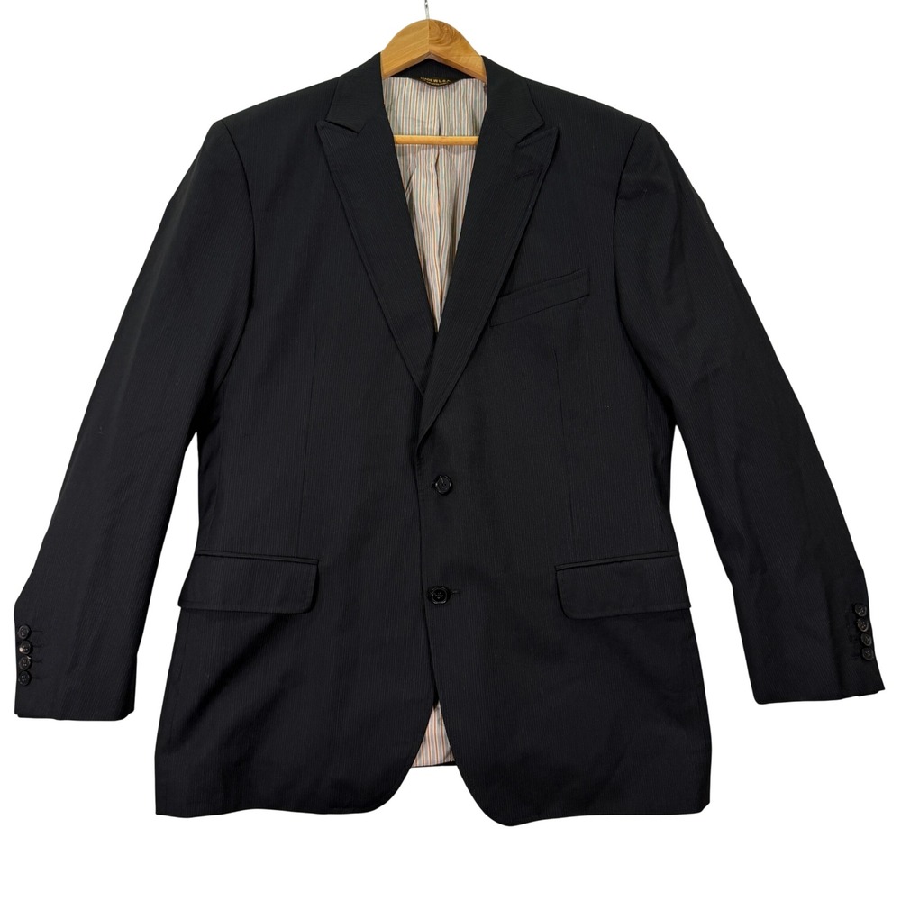 Billy Reid Mens 46R Blazer Heirloom Black Pinstripe Peak Lapel USA Sport Coat